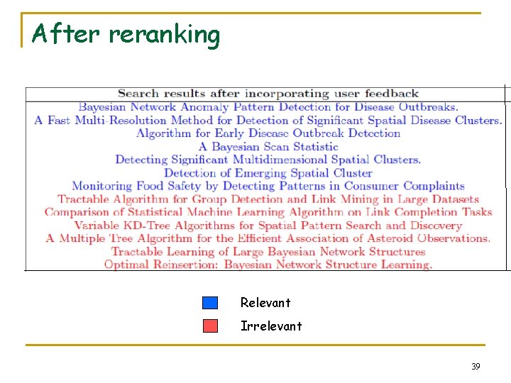 After reranking Relevant Irrelevant 39 