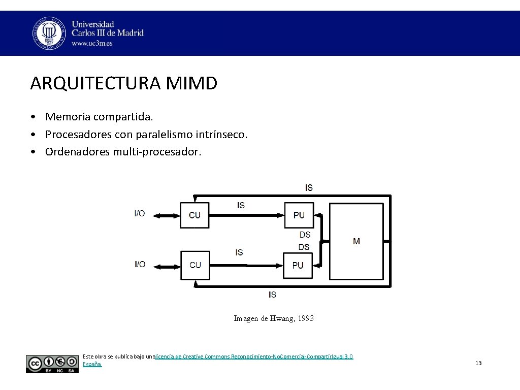 ARQUITECTURA MIMD • Memoria compartida. • Procesadores con paralelismo intrínseco. • Ordenadores multi‐procesador. Imagen ARQUITECTURA MIMD • Memoria compartida. • Procesadores con paralelismo intrínseco. • Ordenadores multi‐procesador. Imagen