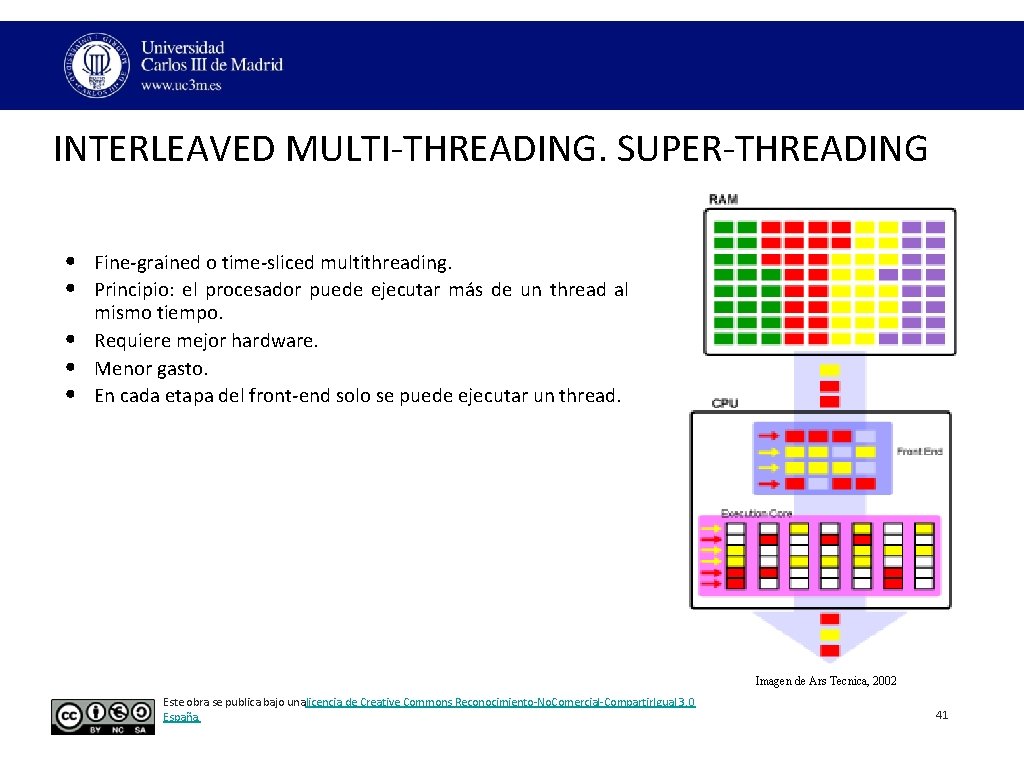 INTERLEAVED MULTI‐THREADING. SUPER‐THREADING • Fine‐grained o time‐sliced multithreading. • Principio: el procesador puede ejecutar INTERLEAVED MULTI‐THREADING. SUPER‐THREADING • Fine‐grained o time‐sliced multithreading. • Principio: el procesador puede ejecutar
