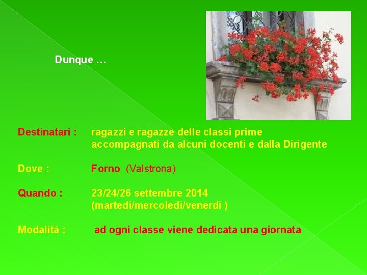 Dunque … Destinatari : ragazzi e ragazze delle classi prime accompagnati da alcuni docenti