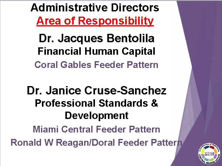 Administrative Directors Area of Responsibility Dr. Jacques Bentolila Financial Human Capital Coral Gables Feeder Administrative Directors Area of Responsibility Dr. Jacques Bentolila Financial Human Capital Coral Gables Feeder