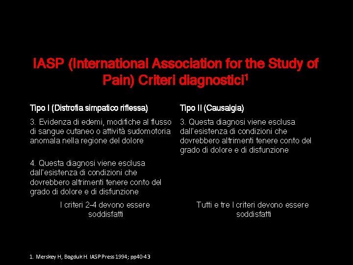 IASP (International Association for the Study of Pain) Criteri diagnostici 1 Tipo I (Distrofia IASP (International Association for the Study of Pain) Criteri diagnostici 1 Tipo I (Distrofia