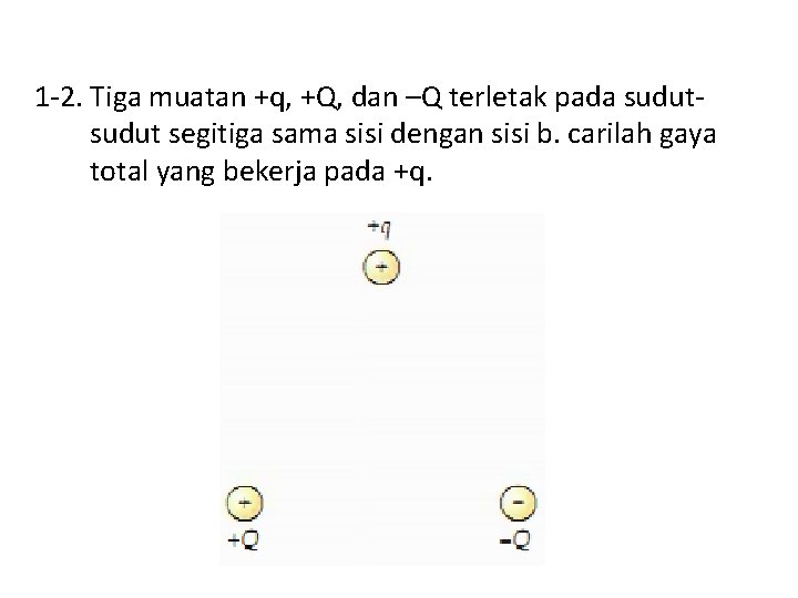 1 -2. Tiga muatan +q, +Q, dan –Q terletak pada sudut segitiga sama sisi