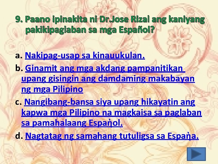 Pagsusulit Sa Rizal Pagsusulit Piliin at isulat sa sagutang papel ang