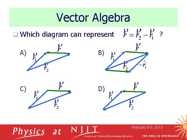 Vector Algebra q Which diagram can represent A) B) C) D) ? February 5