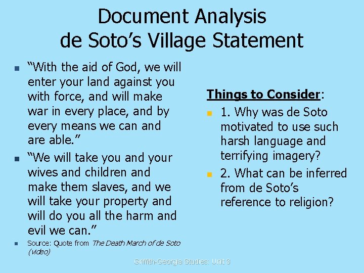 Document Analysis de Soto’s Village Statement n n n “With the aid of God,