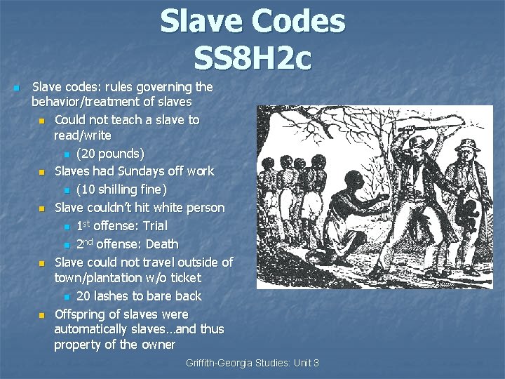 Slave Codes SS 8 H 2 c n Slave codes: rules governing the behavior/treatment