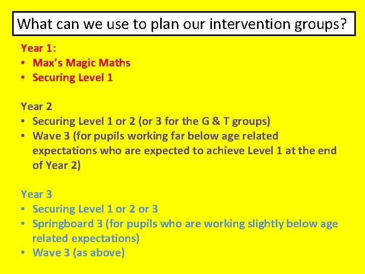What can we use to plan our intervention groups? Year 1: • Max’s Magic