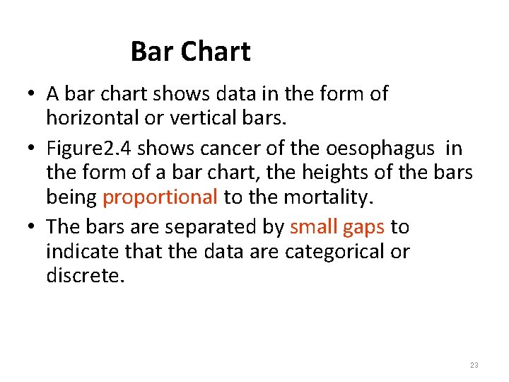 Bar Chart • A bar chart shows data in the form of horizontal or