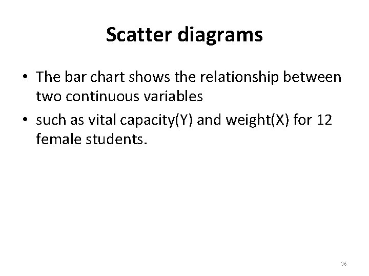 Scatter diagrams • The bar chart shows the relationship between two continuous variables •