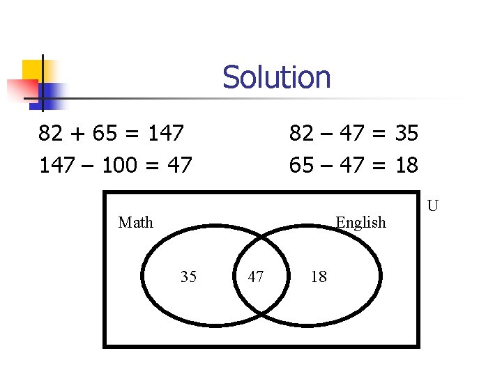 Solution 82 + 65 = 147 – 100 = 47 82 – 47 =