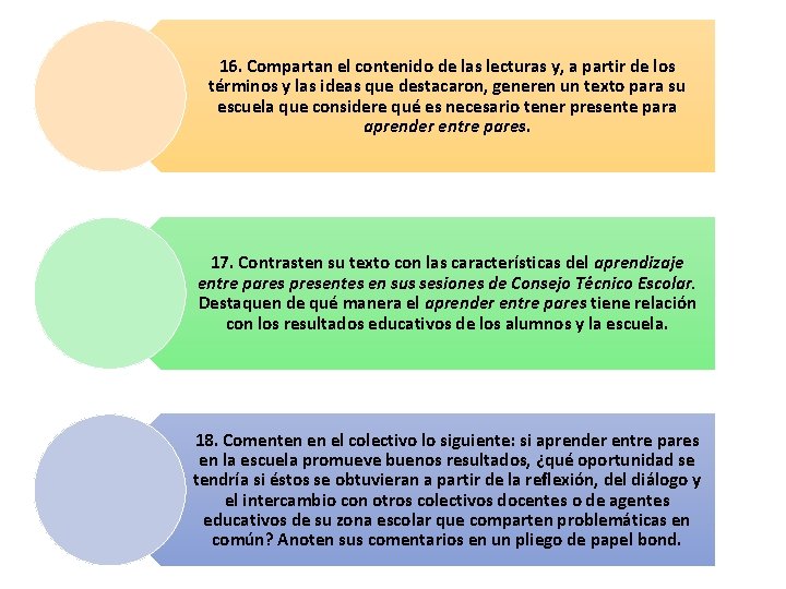 16. Compartan el contenido de las lecturas y, a partir de los términos y