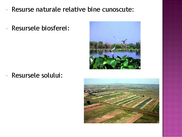  Resurse naturale relative bine cunoscute: Resursele biosferei: Resursele solului: 