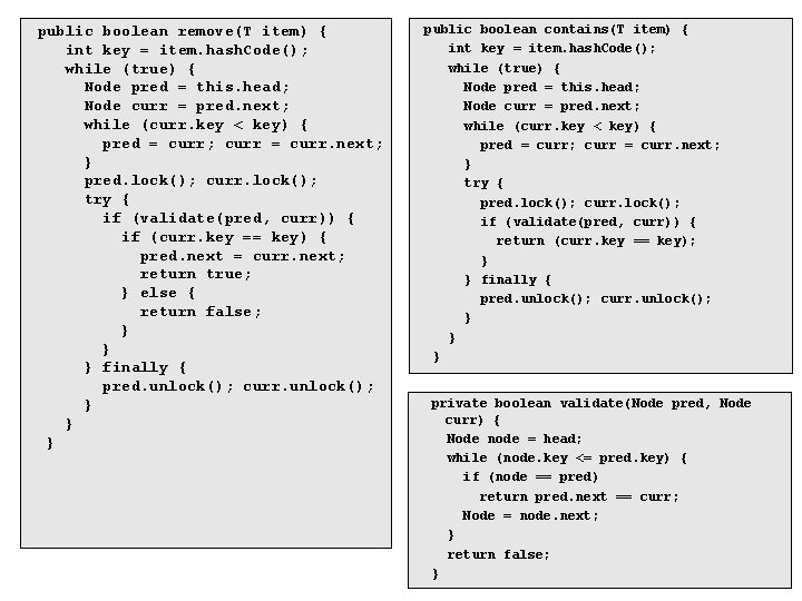 public boolean remove(T item) { int key = item. hash. Code(); while (true) {