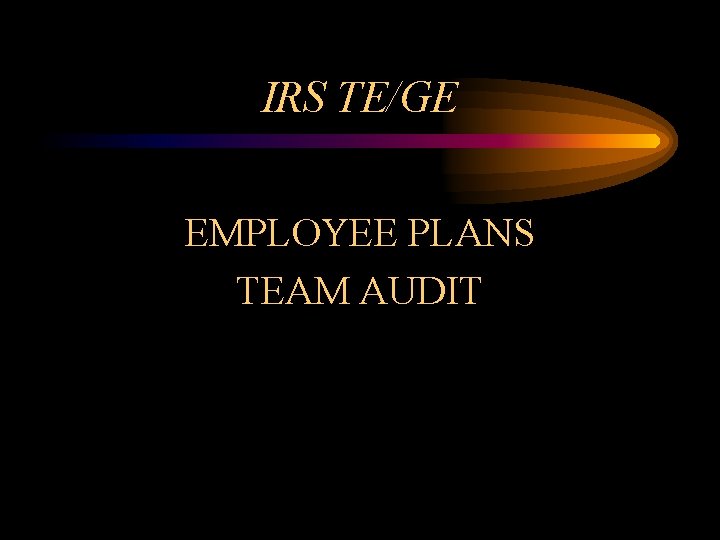 IRS TE/GE EMPLOYEE PLANS TEAM AUDIT 