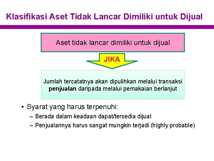 Klasifikasi Aset Tidak Lancar Dimiliki untuk Dijual Aset tidak lancar dimiliki untuk dijual JIKA