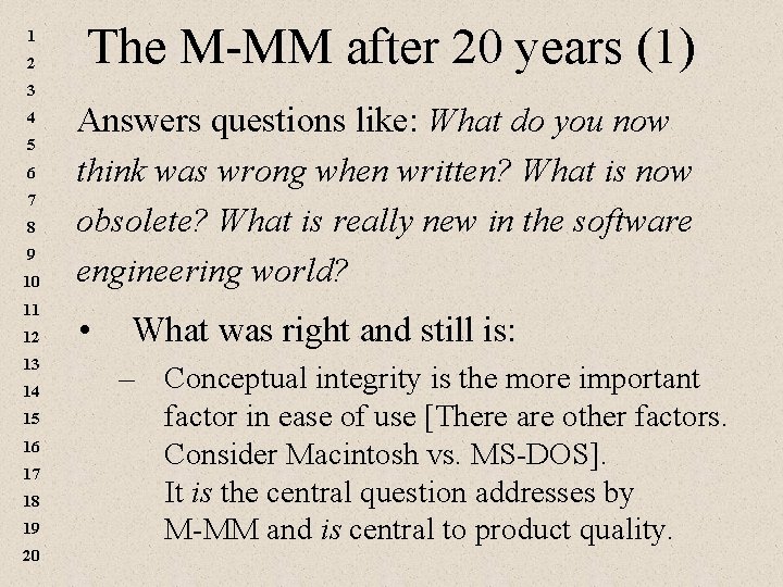 1 2 The M-MM after 20 years (1) 3 4 5 6 7 8 1 2 The M-MM after 20 years (1) 3 4 5 6 7 8