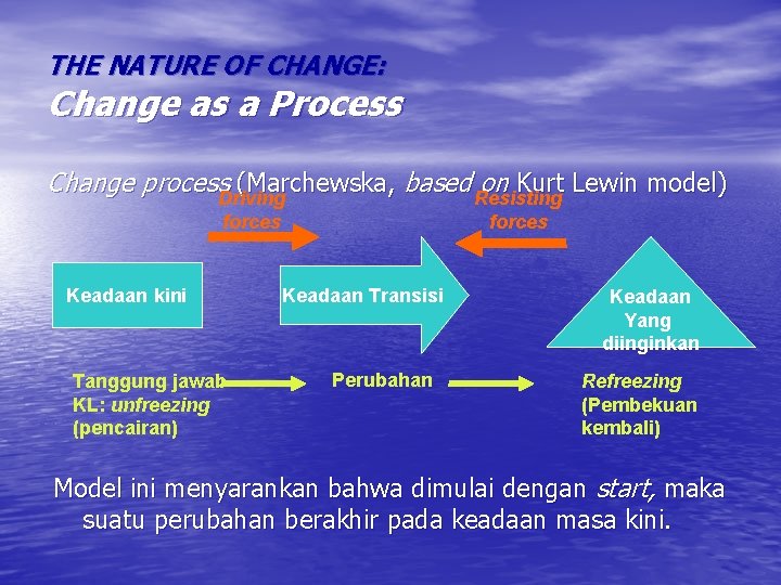 THE NATURE OF CHANGE: Change as a Process Change process. Driving (Marchewska, based Resisting