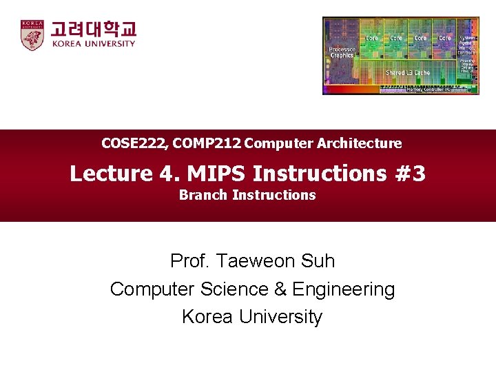 COSE 222, COMP 212 Computer Architecture Lecture 4. MIPS Instructions #3 Branch Instructions Prof.