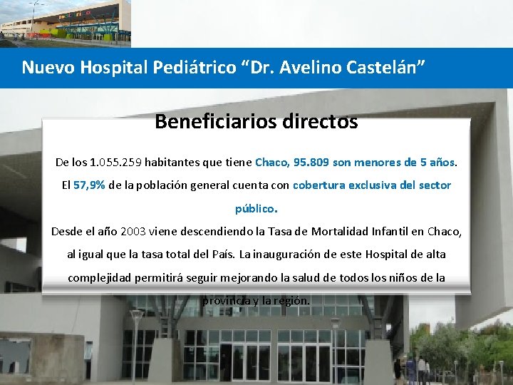 Nuevo Hospital Pediátrico “Dr. Avelino Castelán” Beneficiarios directos De los 1. 055. 259 habitantes