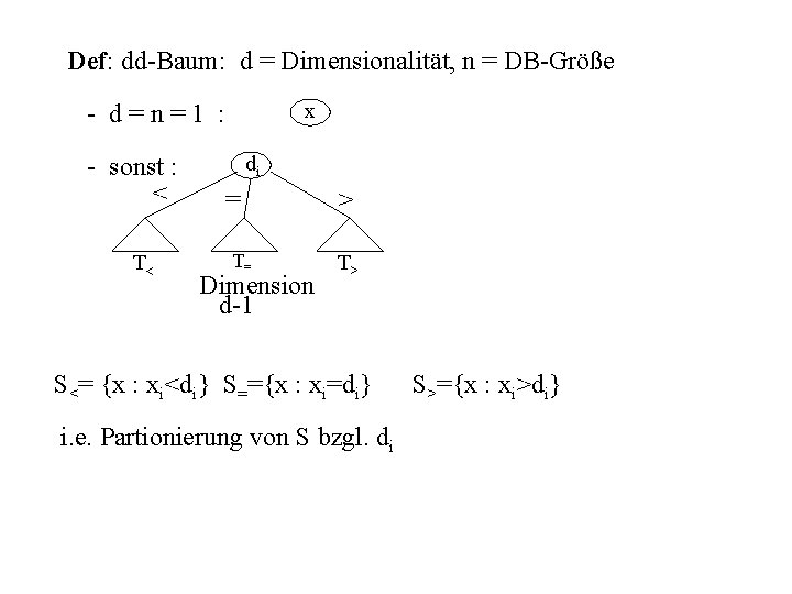 Def: dd-Baum: d = Dimensionalität, n = DB-Größe x - d=n=1 : - sonst