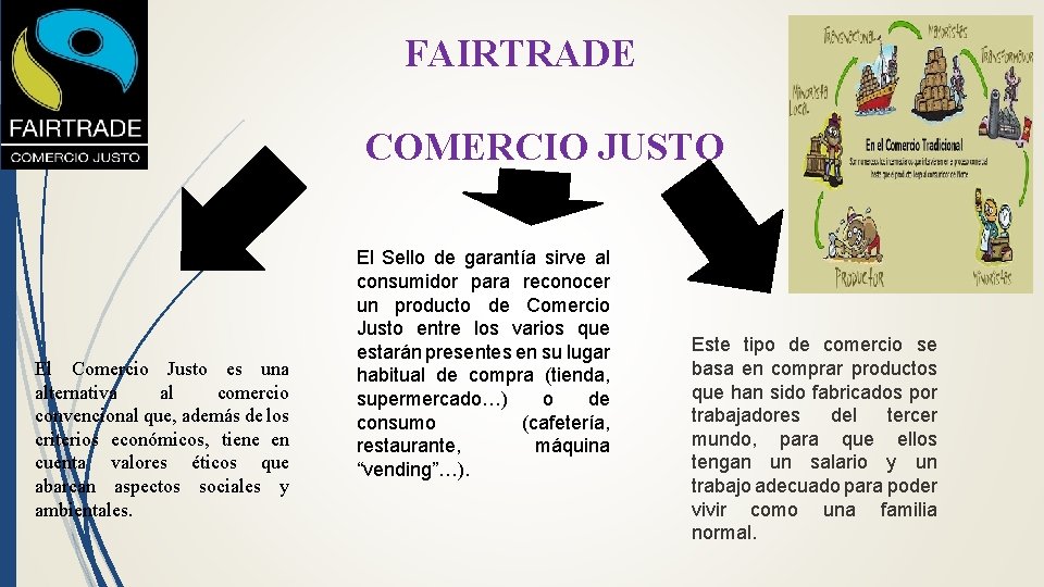 FAIRTRADE COMERCIO JUSTO El Comercio Justo es una alternativa al comercio convencional que, además