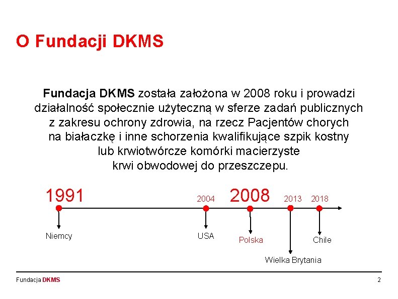 O Fundacji DKMS Fundacja DKMS została założona w 2008 roku i prowadzi działalność społecznie