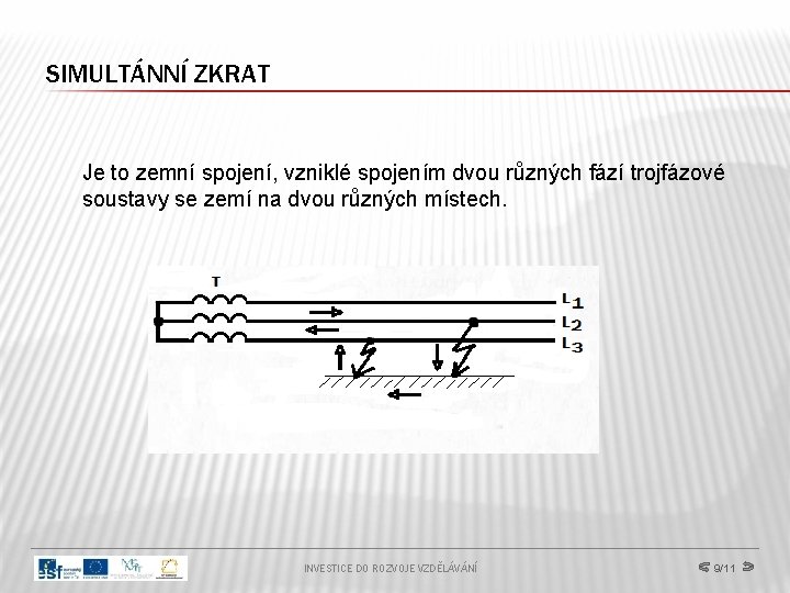 SIMULTÁNNÍ ZKRAT Je to zemní spojení, vzniklé spojením dvou různých fází trojfázové soustavy se