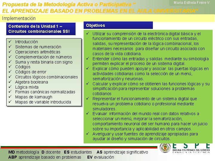 María Esthela Freire V. Propuesta de la Metodología Activa o Participativa “ EL APRENDIZAJE