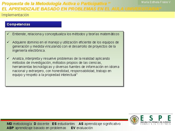 María Esthela Freire V. Propuesta de la Metodología Activa o Participativa “ EL APRENDIZAJE