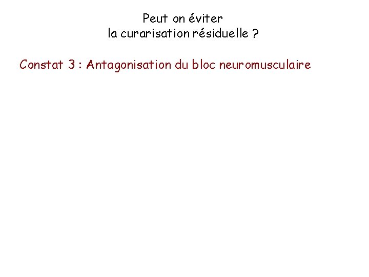 Peut on éviter la curarisation résiduelle ? Constat 3 : Antagonisation du bloc neuromusculaire