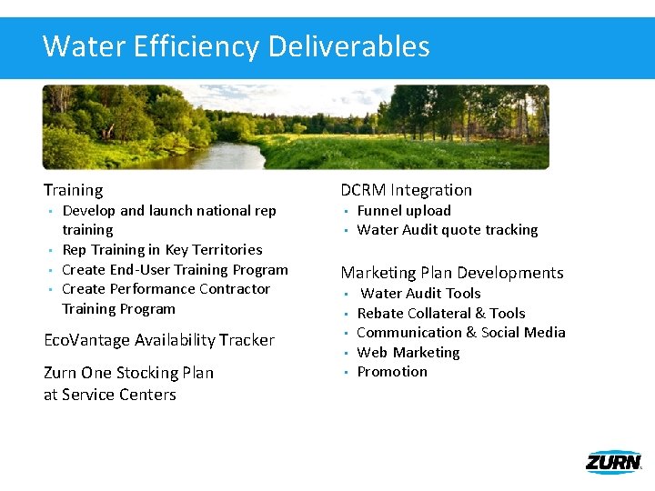 Water Efficiency Deliverables Training • • Develop and launch national rep training Rep Training