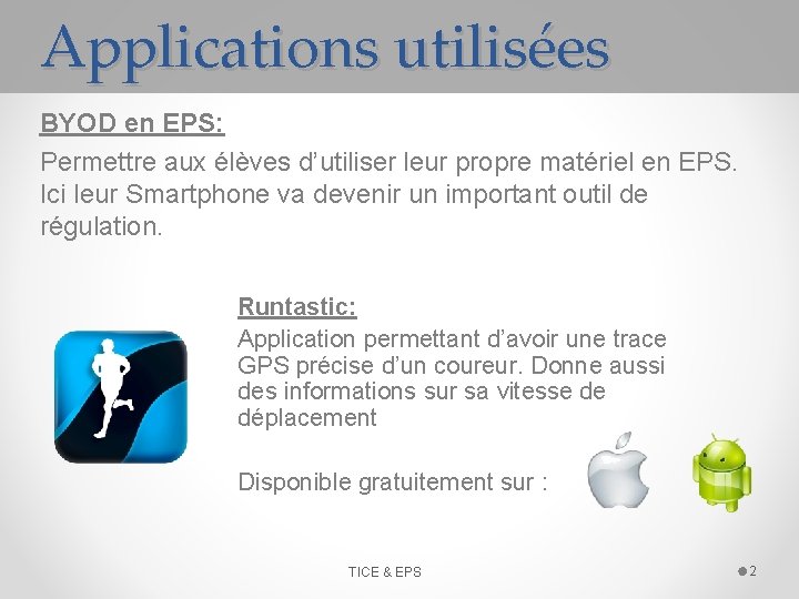 Applications utilisées BYOD en EPS: Permettre aux élèves d’utiliser leur propre matériel en EPS.