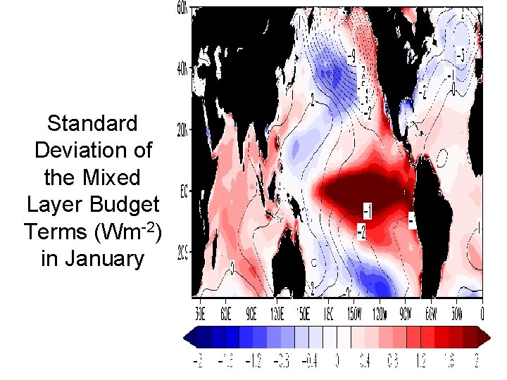Standard Deviation of the Mixed Layer Budget Terms (Wm-2) in January 