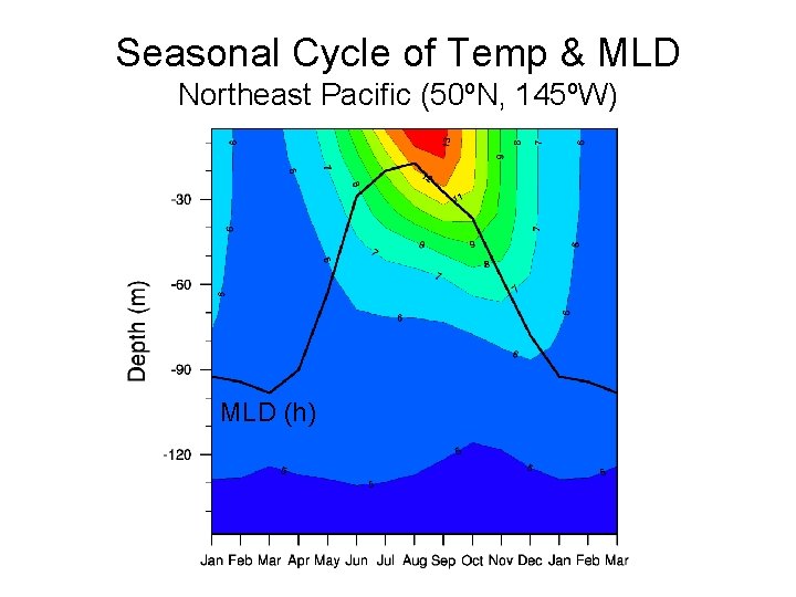 Seasonal Cycle of Temp & MLD Northeast Pacific (50ºN, 145ºW) MLD (h) 
