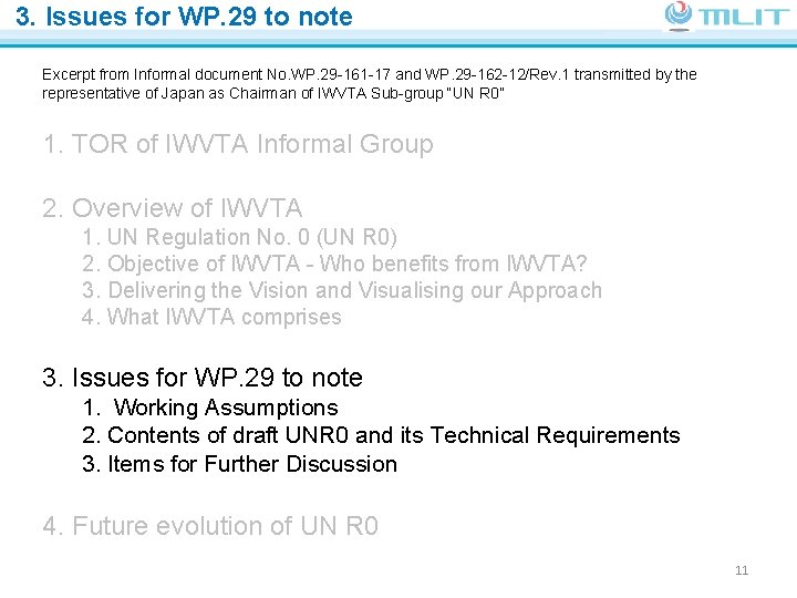 3. Issues for WP. 29 to note Ministry of Land, Infrastructure, Transport and Tourism