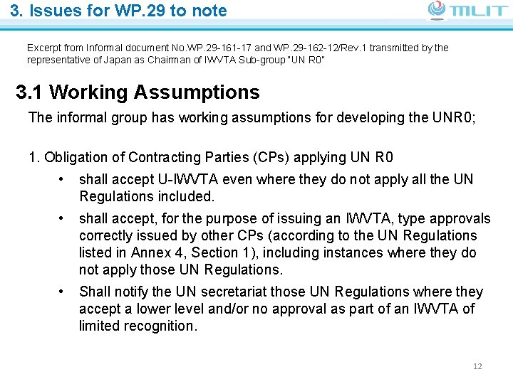 3. Issues for WP. 29 to note Ministry of Land, Infrastructure, Transport and Tourism