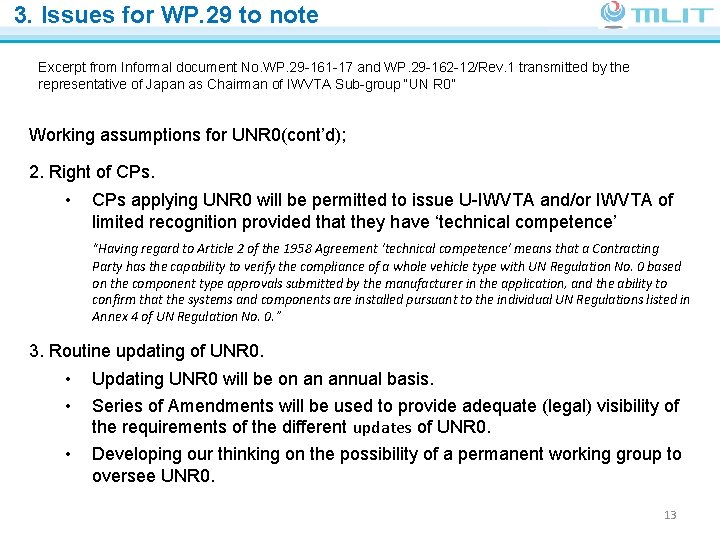 3. Issues for WP. 29 to note Ministry of Land, Infrastructure, Transport and Tourism