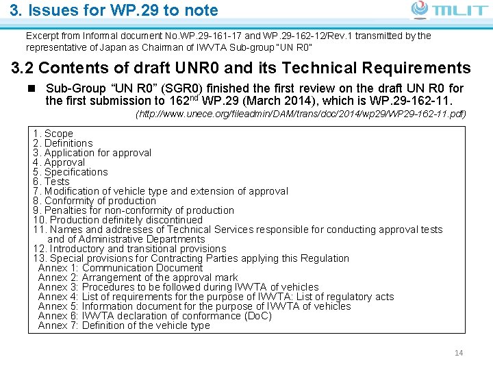 3. Issues for WP. 29 to note Ministry of Land, Infrastructure, Transport and Tourism