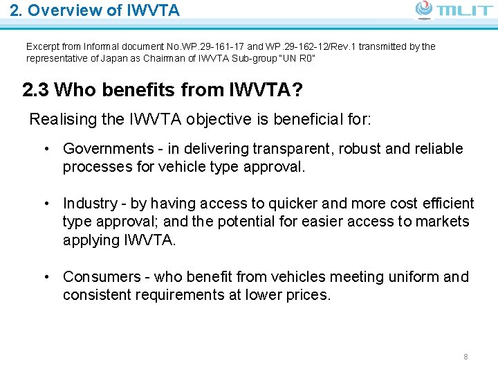 2. Overview of IWVTA Ministry of Land, Infrastructure, Transport and Tourism JAPAN Excerpt from