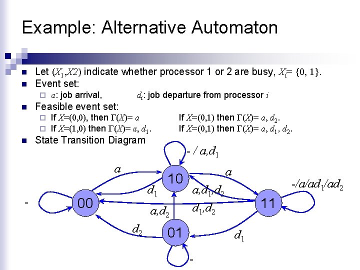 Example: Alternative Automaton n n Let (X 1, X 2) indicate whether processor 1