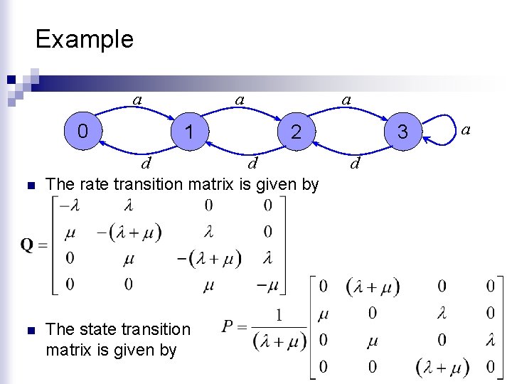 Example a 0 n n a 1 a 2 d d The rate transition