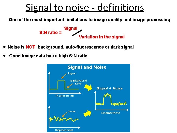 Signal to noise - definitions One of the most important limitations to image quality