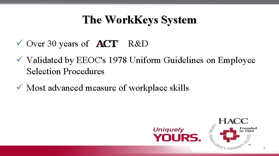 The Work. Keys System ü Over 30 years of R&D ü Validated by EEOC's
