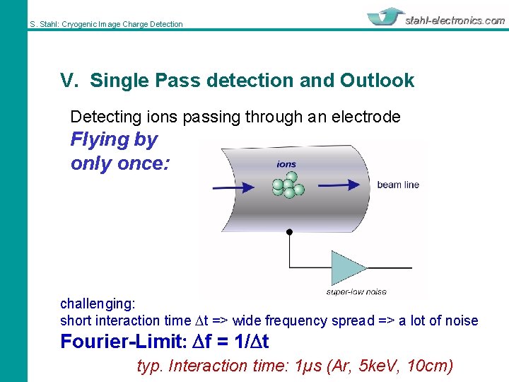 S. Stahl: Cryogenic Image Charge Detection V. Single Pass detection and Outlook Detecting ions