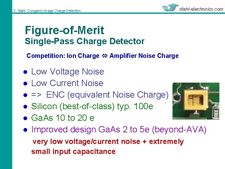 S. Stahl: Cryogenic Image Charge Detection Figure-of-Merit Single-Pass Charge Detector Competition: Ion Charge Amplifier