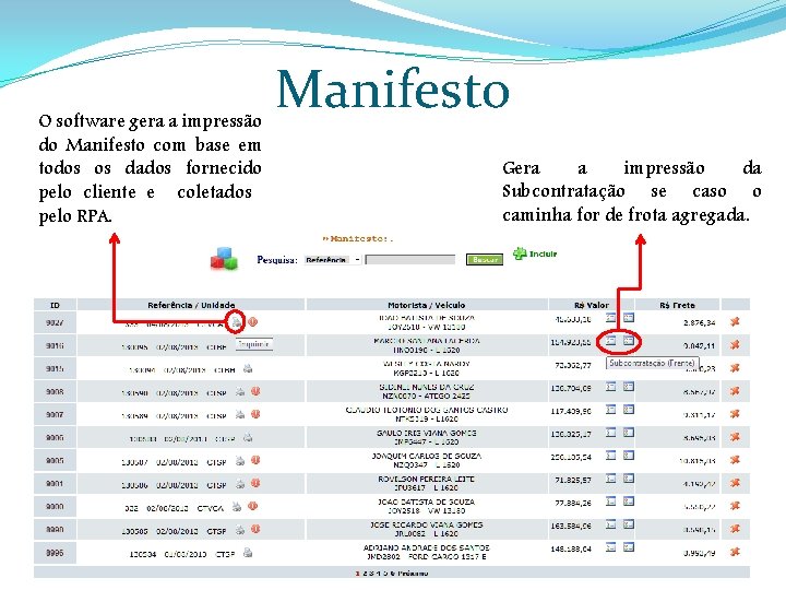 O software gera a impressão do Manifesto com base em todos os dados fornecido