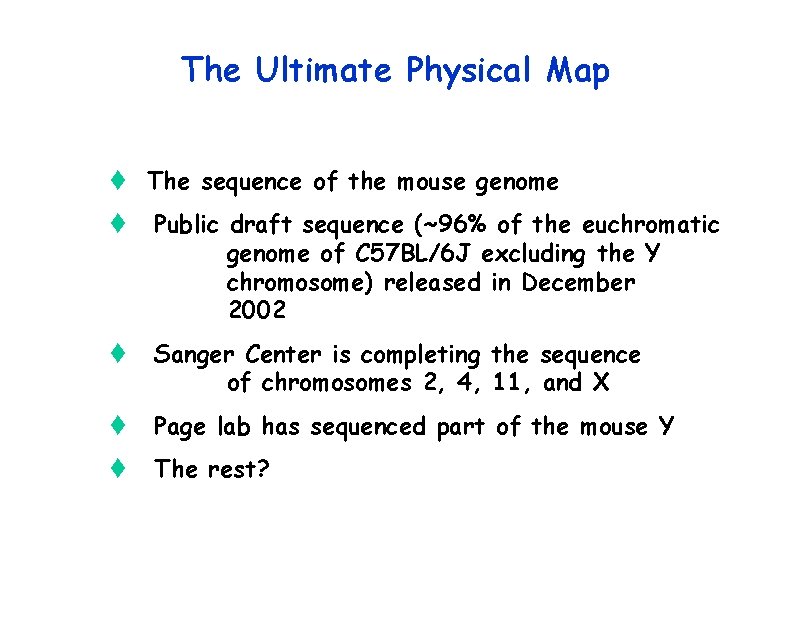 The Ultimate Physical Map t The sequence of the mouse genome t Public draft
