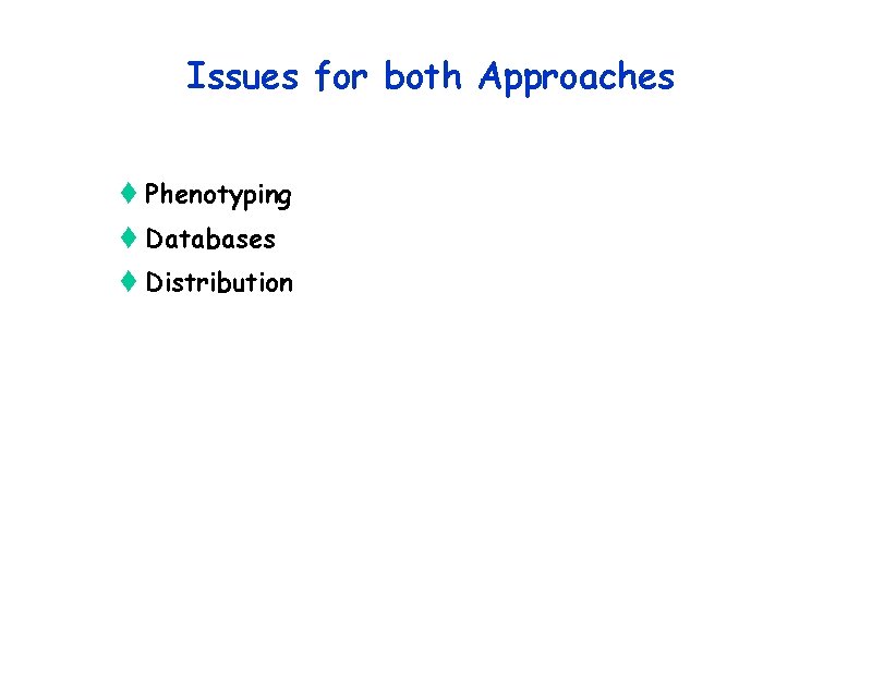 Issues for both Approaches t Phenotyping t Databases t Distribution 