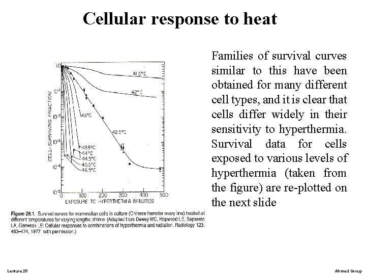 Cellular response to heat Families of survival curves similar to this have been obtained